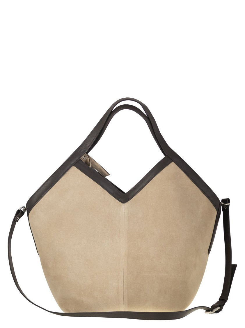 Peserico Soft Suede Tote Bag With Removable Pouch And Adjustable Strap