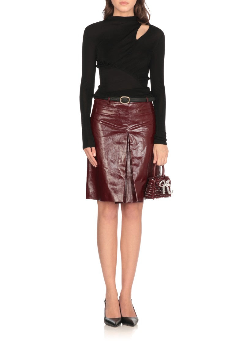 Self-Portrait Bordeaux Leather Skirt With Front Slit