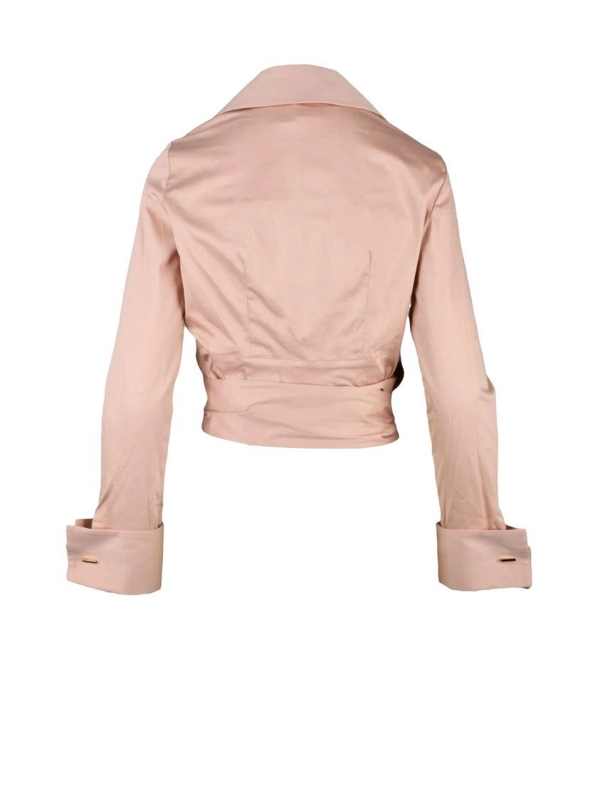 Elisabetta Franchi Old Rose Cotton Elastane Cropped Crossover Shirt