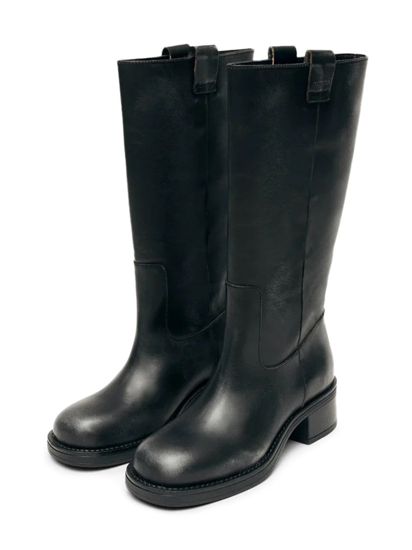 Alohas Mid-Calf Black Leather Boots
