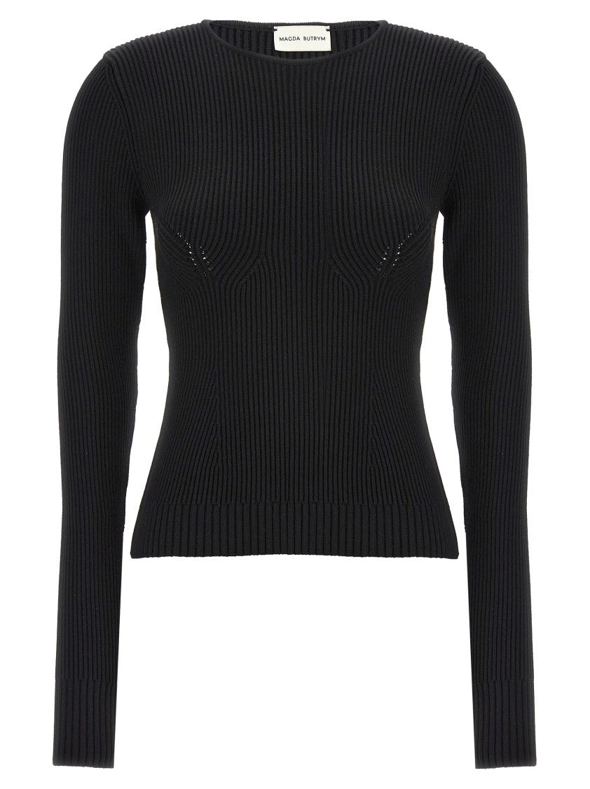 Magda Butrym Ribbed Viscose-Blend Sweater With Sculptural Chest Detail