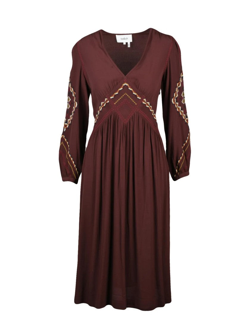 Ba&Sh Empire-Cut Midi Dress With Geometric Embroidery