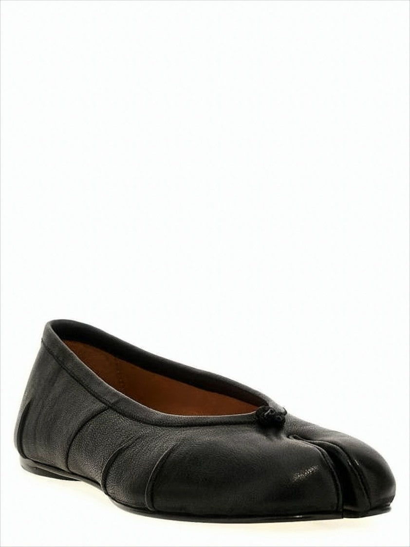 Maison Margiela Split-Toe Black Leather Flats With Knot Accent