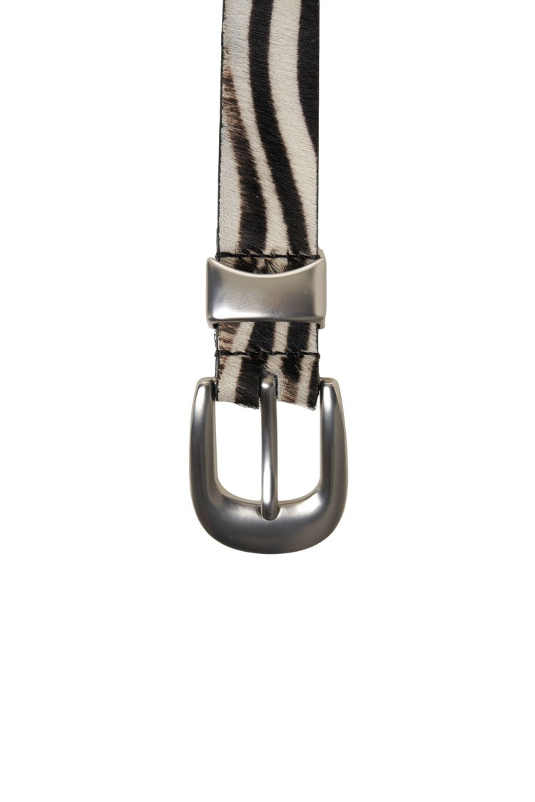 Gavazzeni Animal-Print Calf Hair Slim Belt With Silver Hardware