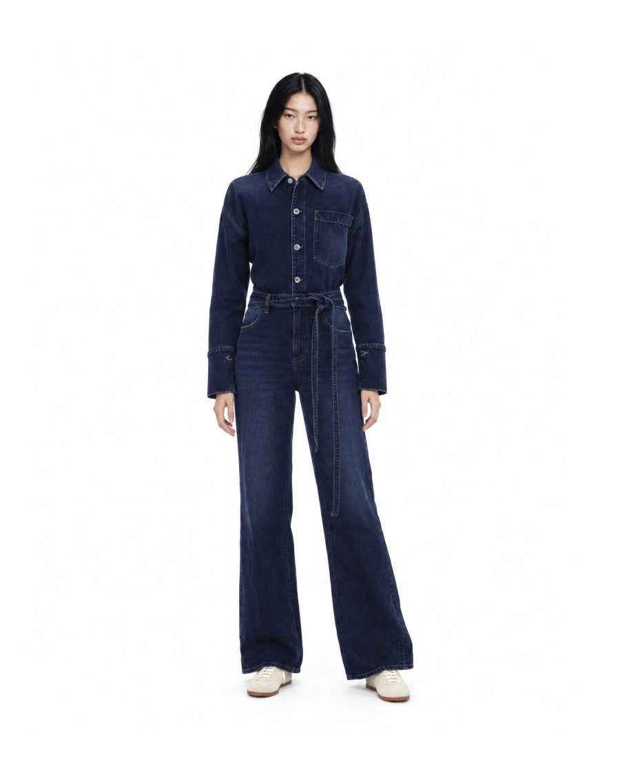 Icon Denim Deep Blue Anya Stone-Washed Denim Jumpsuit