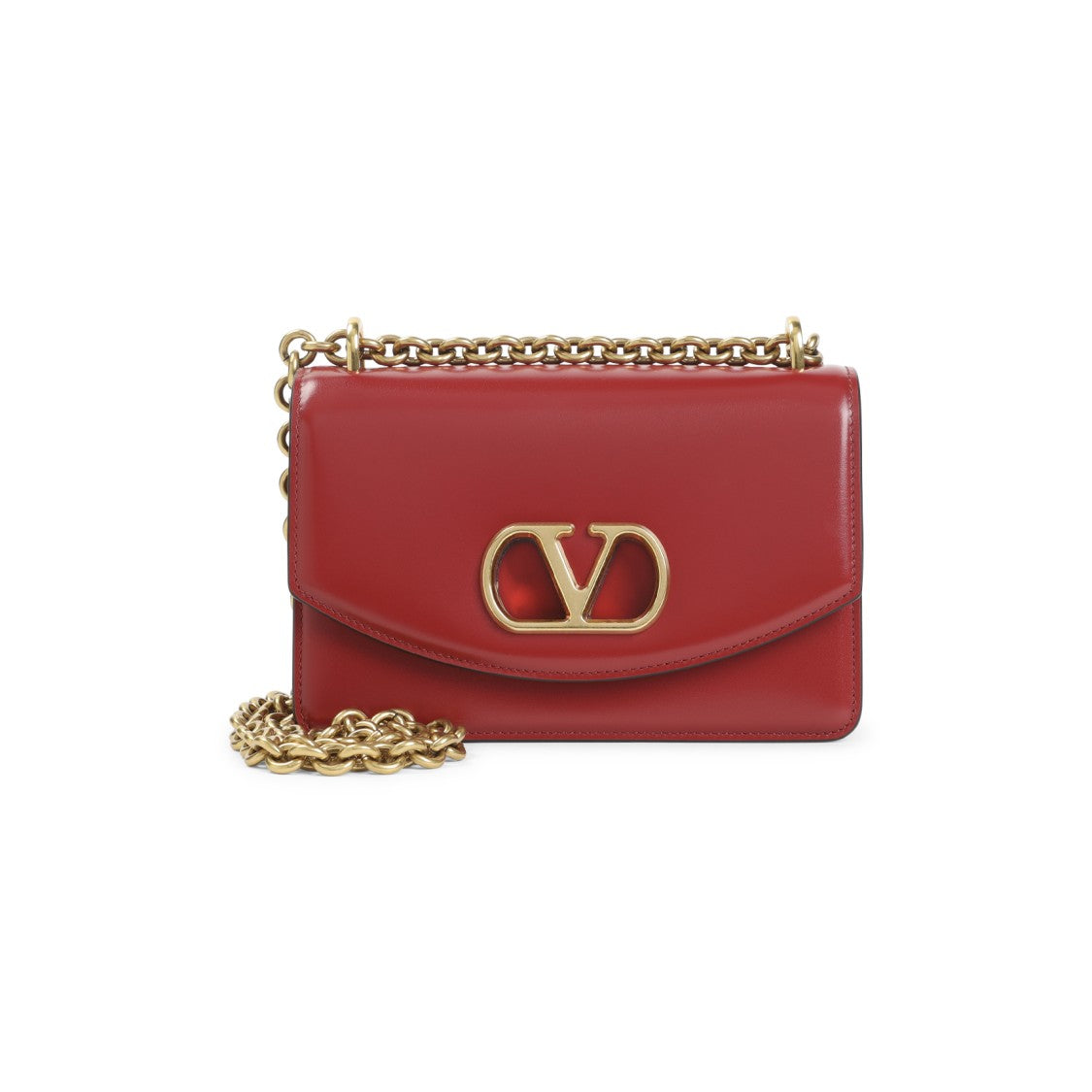Valentino Garavani Rectangular Red Calf Leather Shoulder Bag
