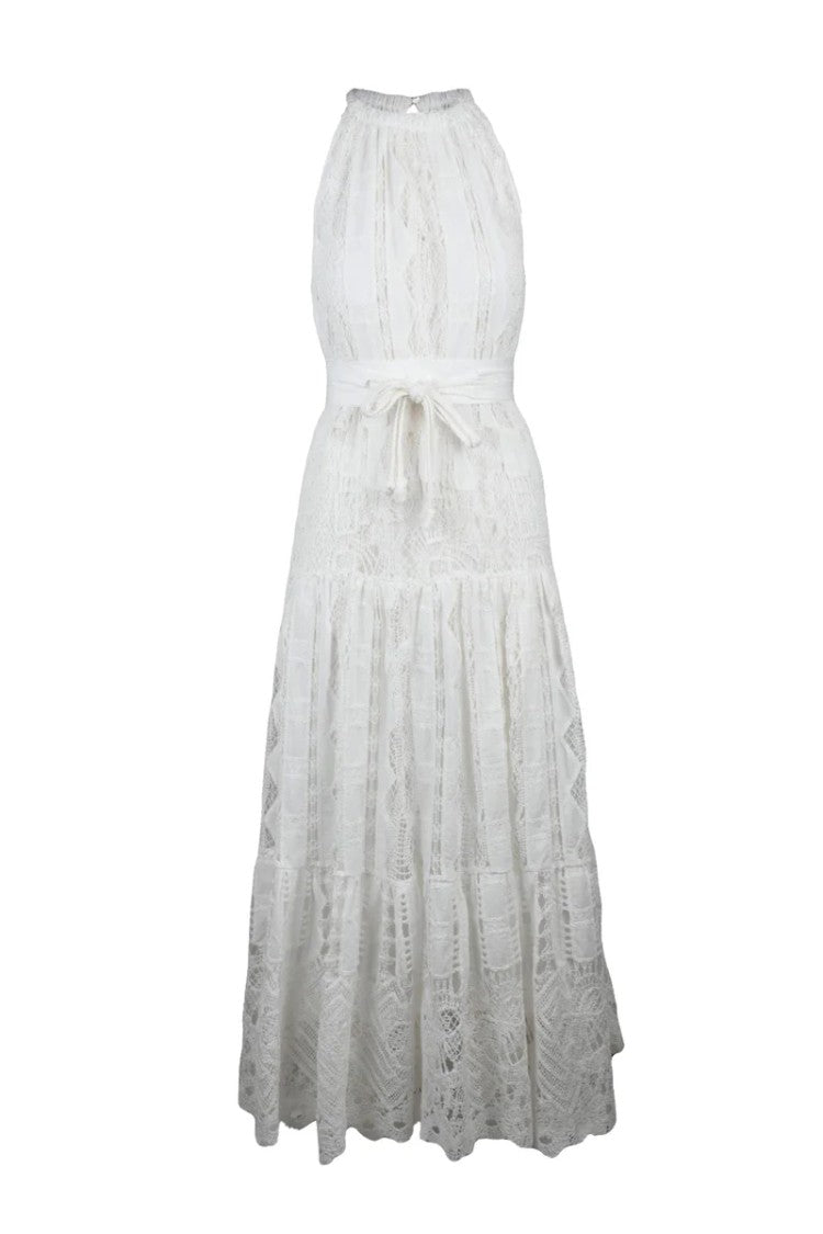 Pinko Long Macramé Dress - White