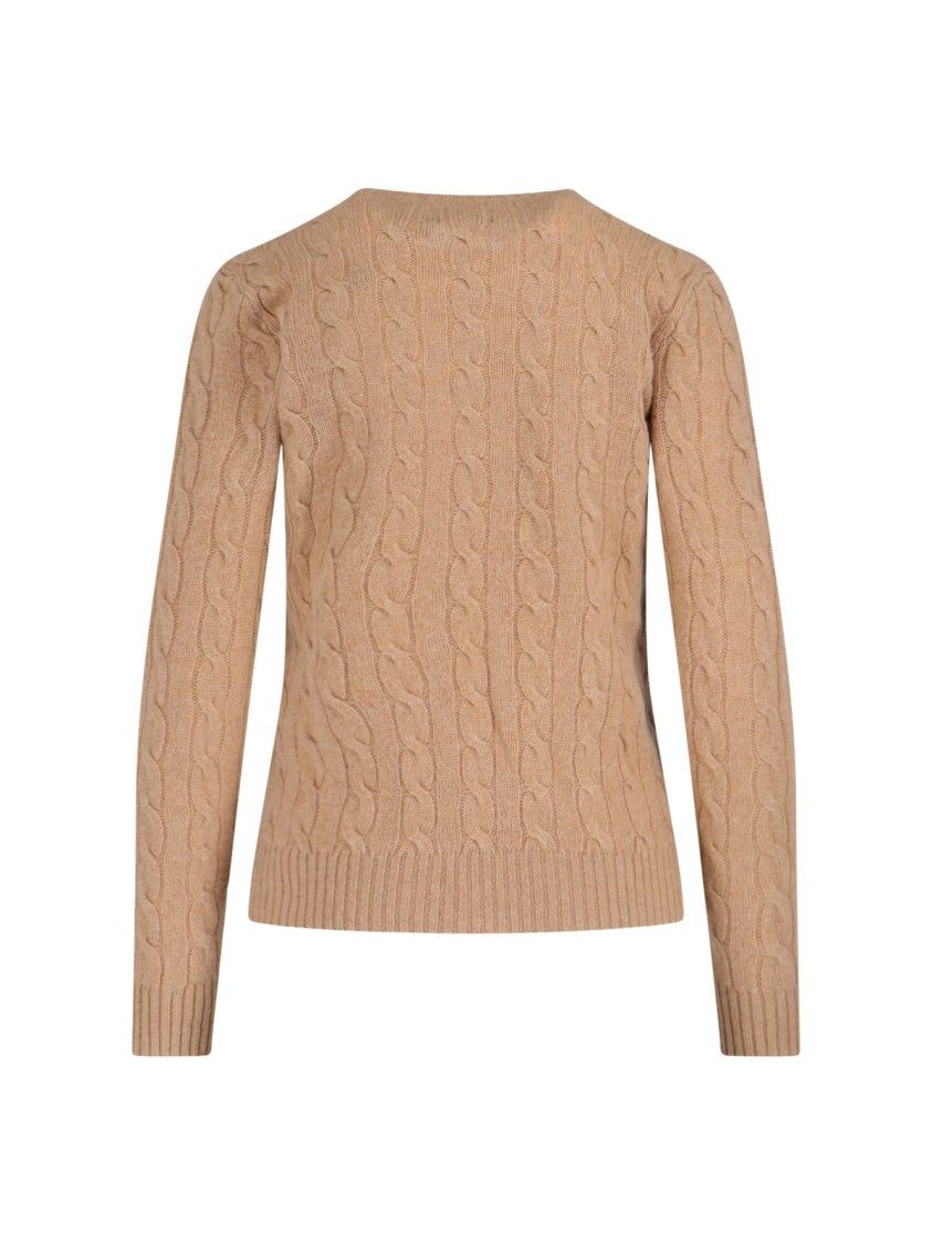 Polo Ralph Lauren Beige Cable-Knit Ribbed Crew Neck Sweater