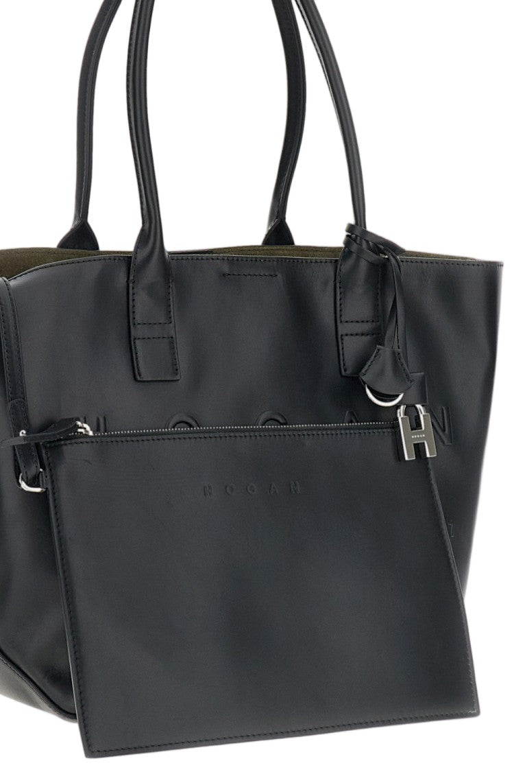Hogan Black Address Shopping Smooth Leather Tote Bag