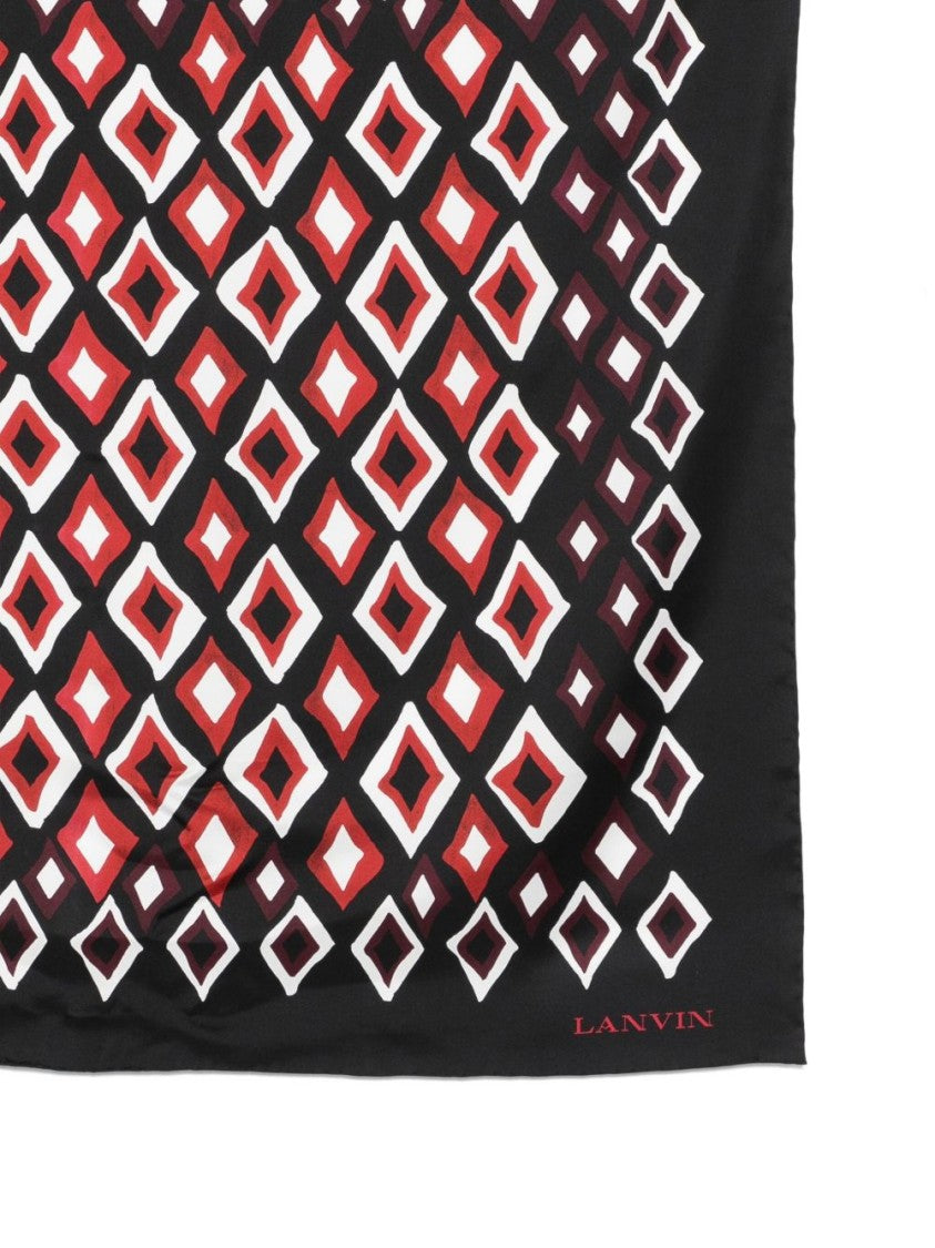 Lanvin Black Red Diamond Pattern Repeating Scarf