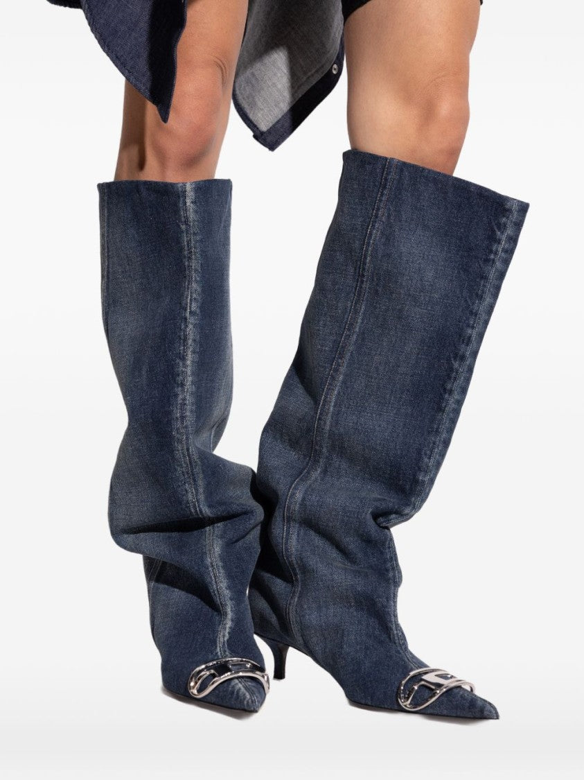 Diesel Blue Pointed Toe Slouchy Denim Boots