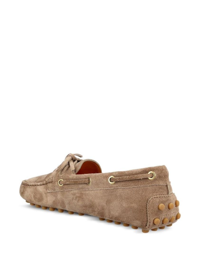 Tod's Beige Suede Loafers With Moccasin Toe And Lace-Up Detail