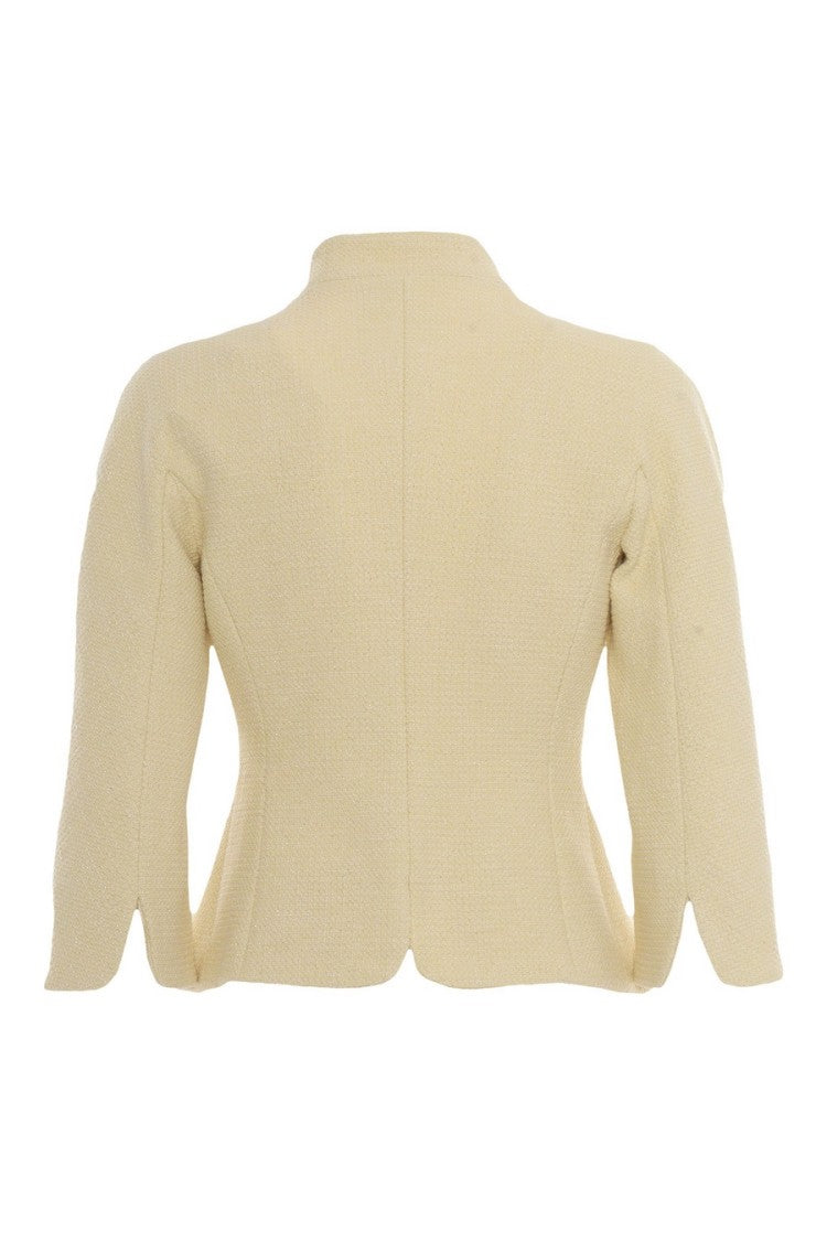 Elisabetta Franchi Yellow Double-Breasted Lurex Tweed Cotton-Blend Blazer
