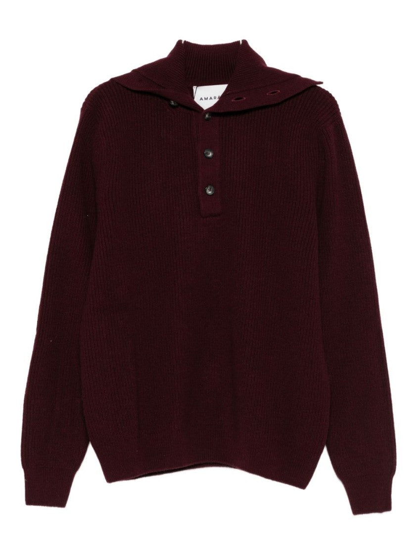 Amaranto Burgundy Ribbed High Collar Sweater
