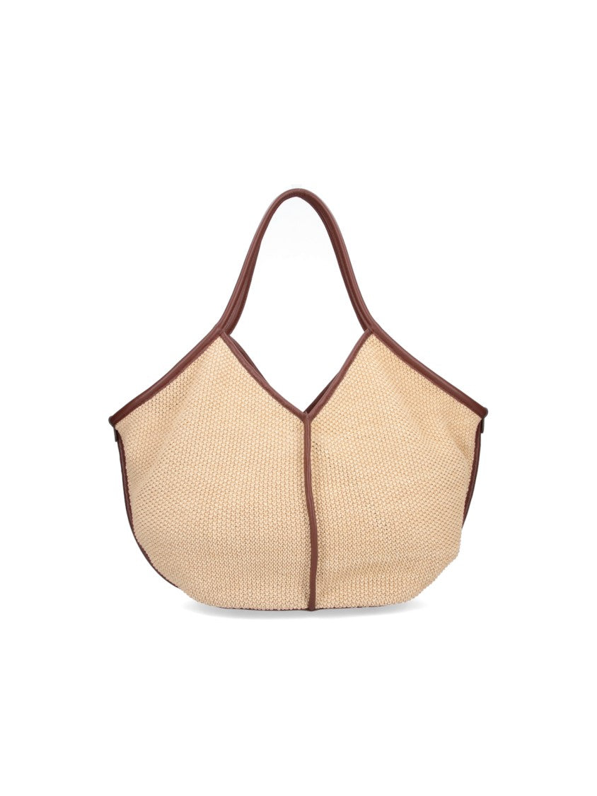 Hereu Beige Woven V-Neck Texture Tote Bag