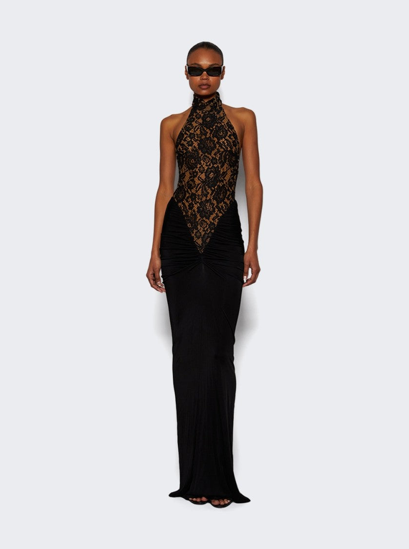 The New Arrivals By Ilkyaz Ozel Cass Lace Halterneck Gown Derriere Noir