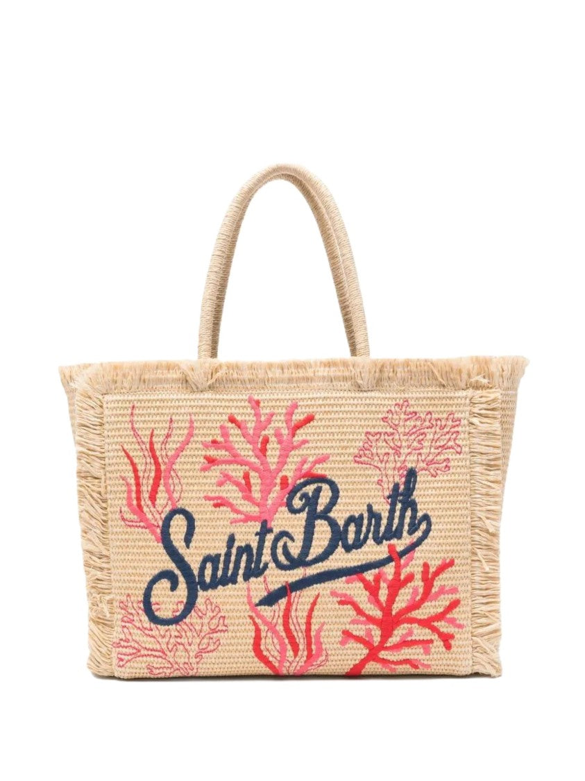 Mc2 Saint Barth Rectangular Woven Tote Bag With Fringed Edges