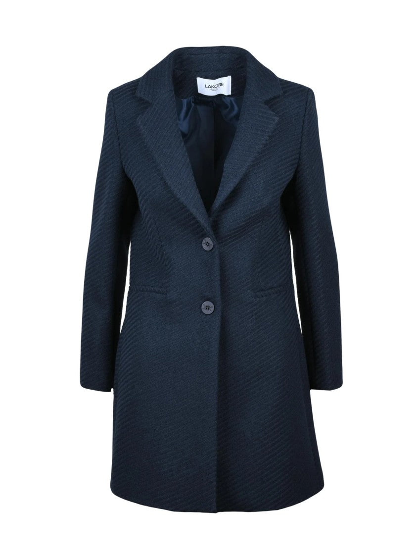 Lakore Navy Blue Fitted Wool-Blend Coat