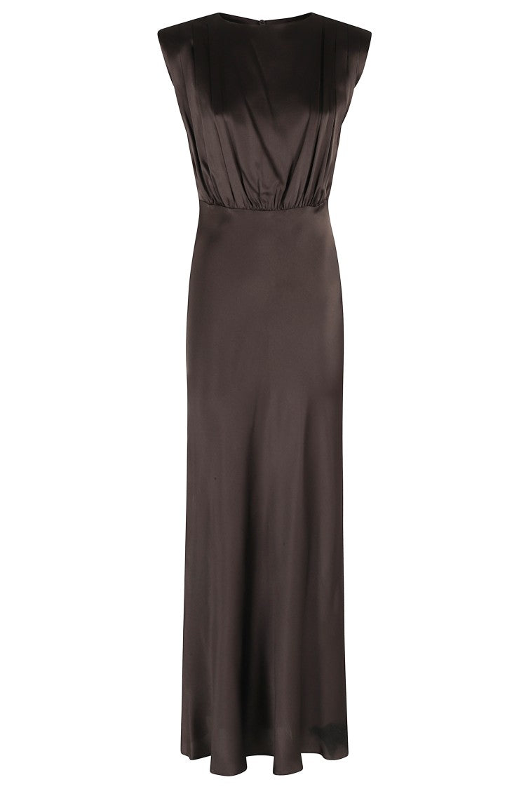 Semi Couture Brown Casilda Satin Backless Acetate-Blend Dress