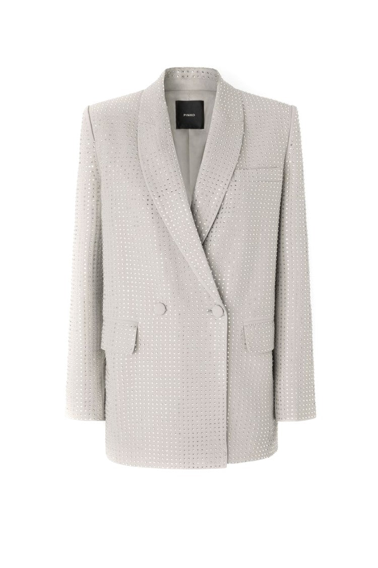 Pinko Grey Allover Crystal Shawl Lapel Polyester-Blend Blazer