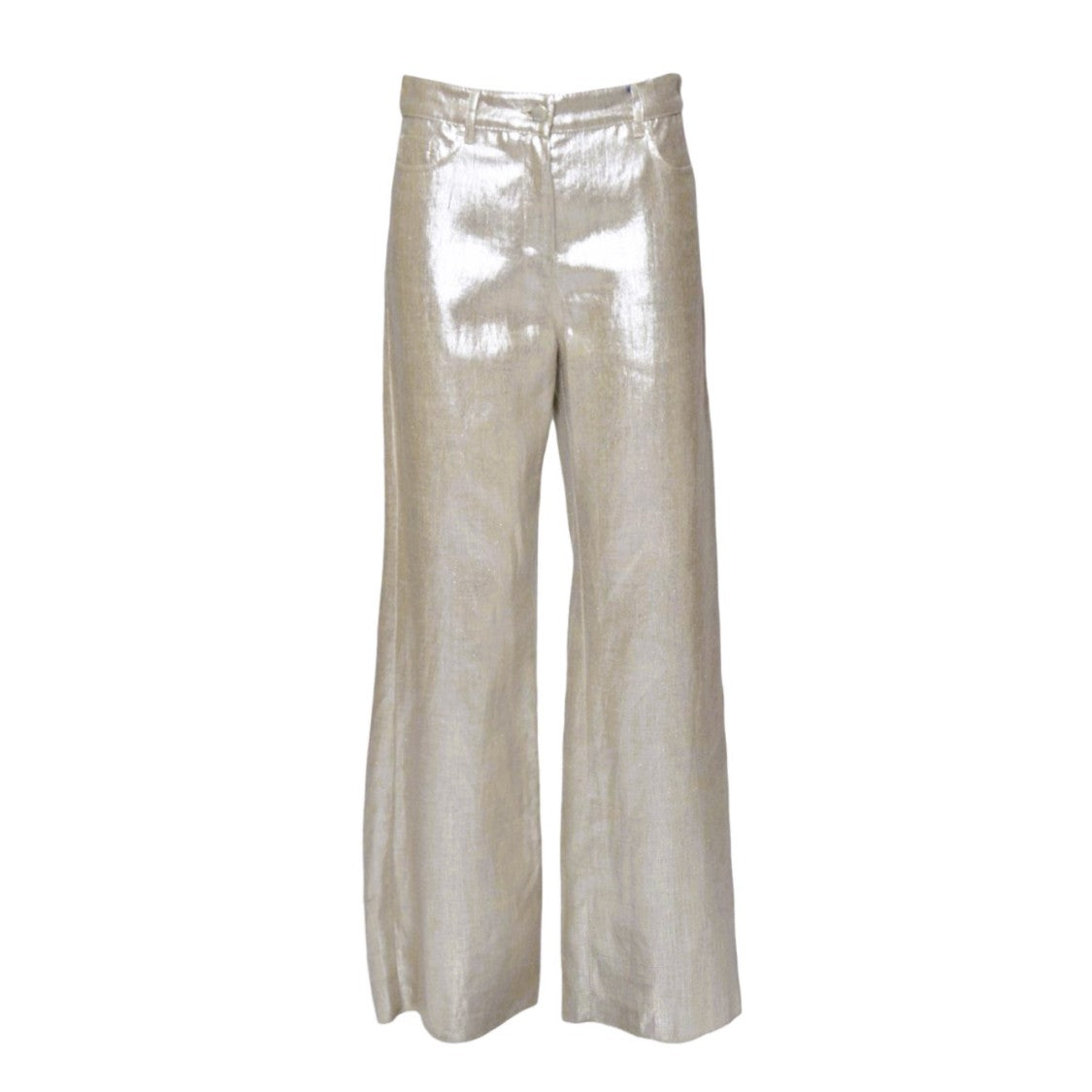 Max Mara Malika Trousers In Gold Laminated Linen