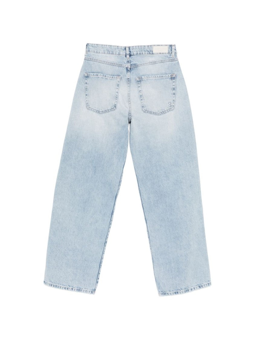 Icon Denim Light Blue Distressed Denim Jeans With Straight Leg Cut