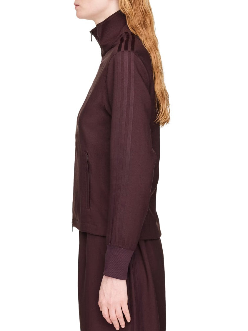 Y-3 High Collar Boxy Fit Burgundy Sweater With Zipper Closure