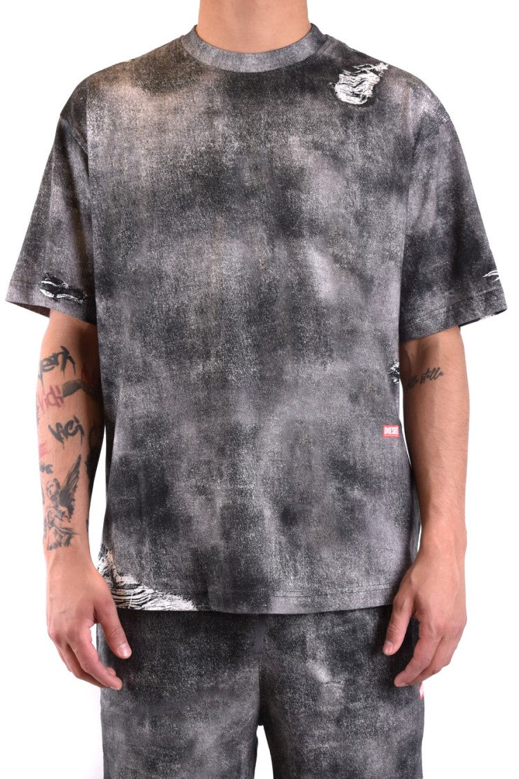Diesel Mottled Black And Grey Distressed T-Shirt