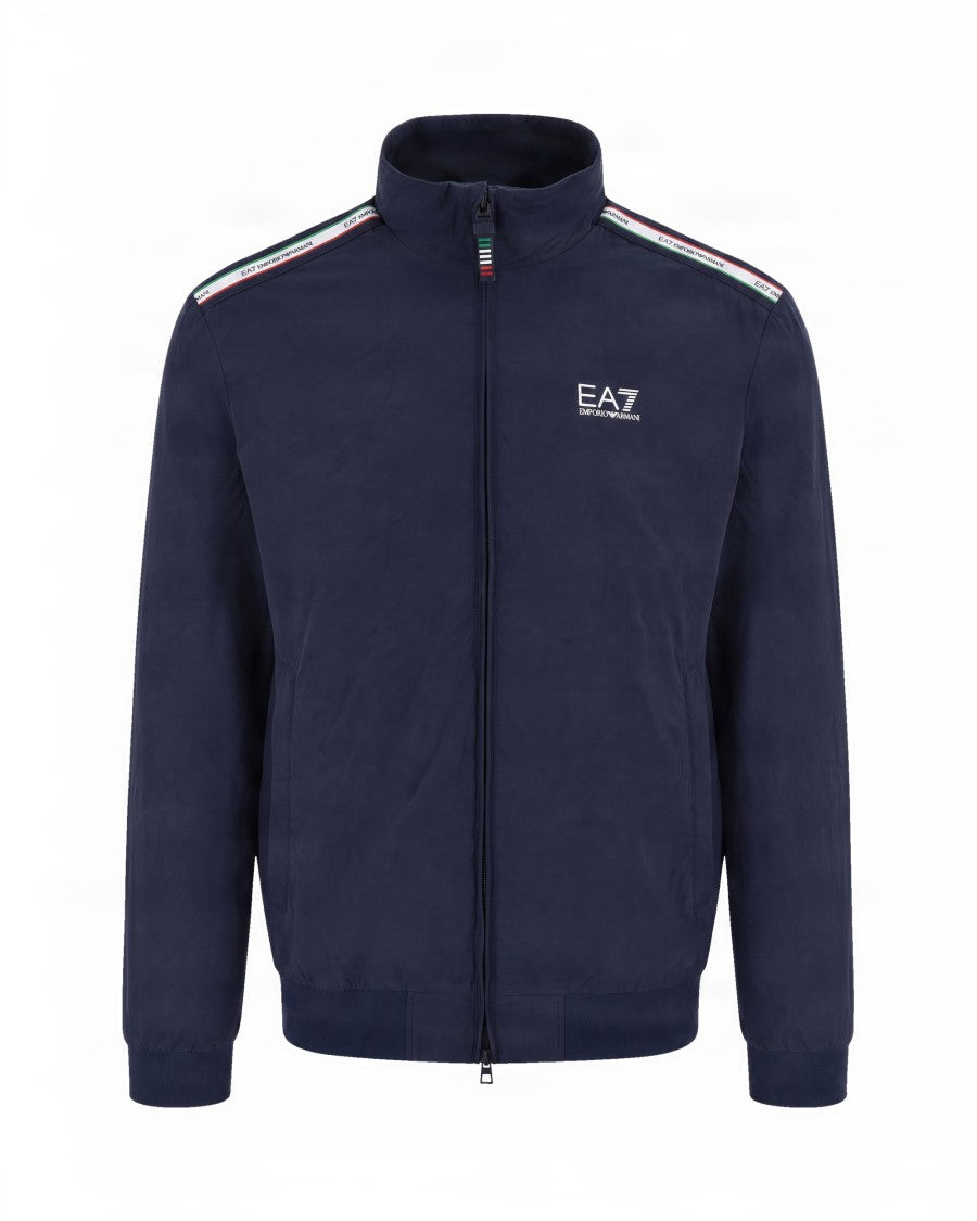 Ea7 Emporio Armani Blue Polyamide Double-Zip Stand Collar Sweatshirt