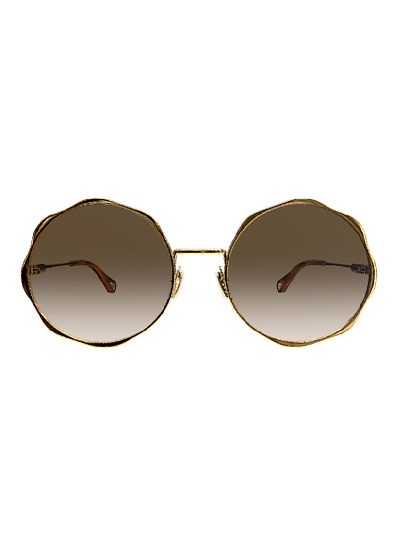 Chloé Round Gradient Lens Sunglasses With Wavy Metallic Frame