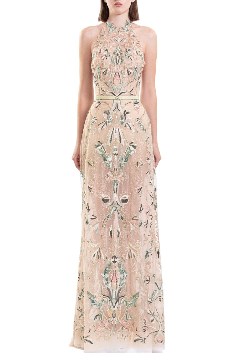 Saiid Kobeisy Halter-Neck Lace Dress With Intricate Dandelion Embroidery