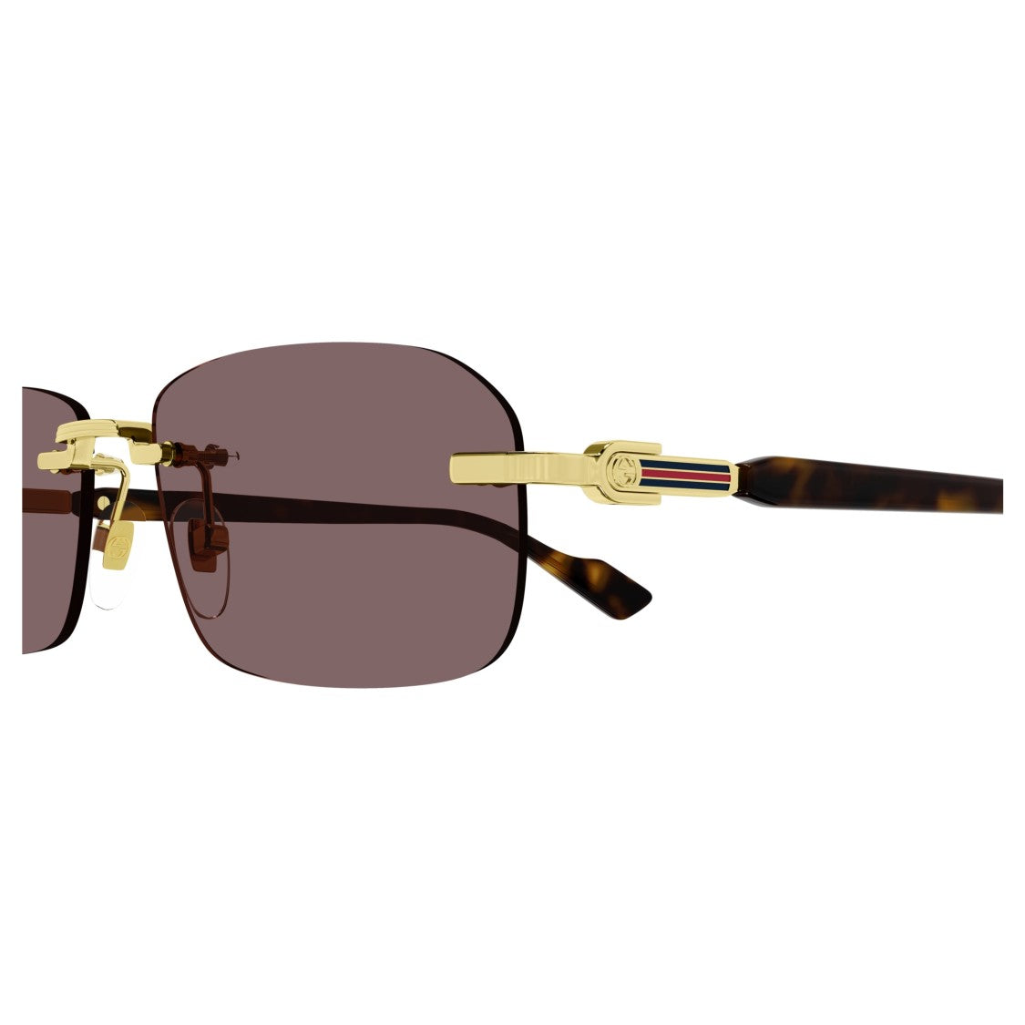 Gucci Rimless Rectangular Sunglasses With Tortoiseshell Temples