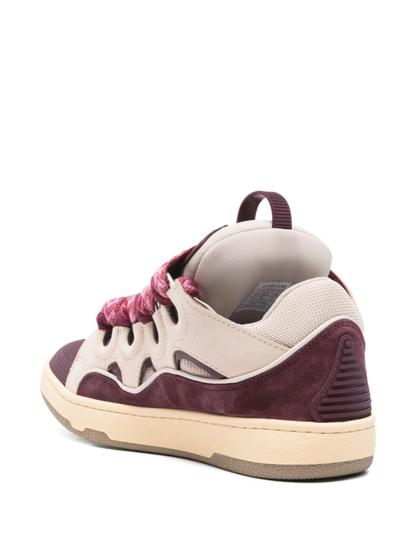 Lanvin Panelled Burgundy Calf Leather And Suede Sneakers