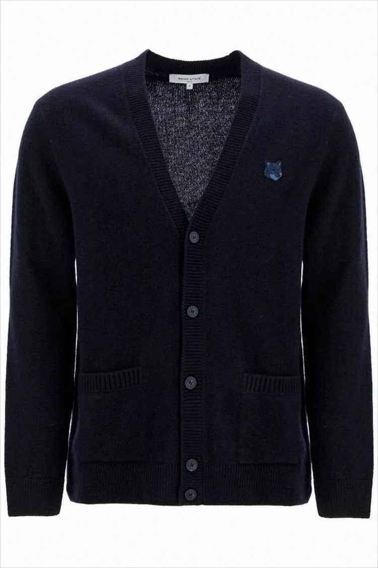 Maison Kitsuné V-Neck Wool Cardigan With Button-Down Front And Embroidered Logo