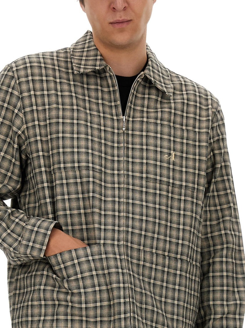 Awake Ny Plaid Shirt Jacket With Front Zip And Side Pockets