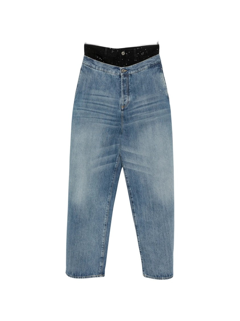 The Attico Long Pant Wide-Leg Gathered-Hem Denim Pants
