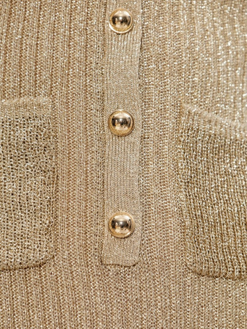 Self-Portrait Ribbed Gold Mini Dress With Button-Down Front
