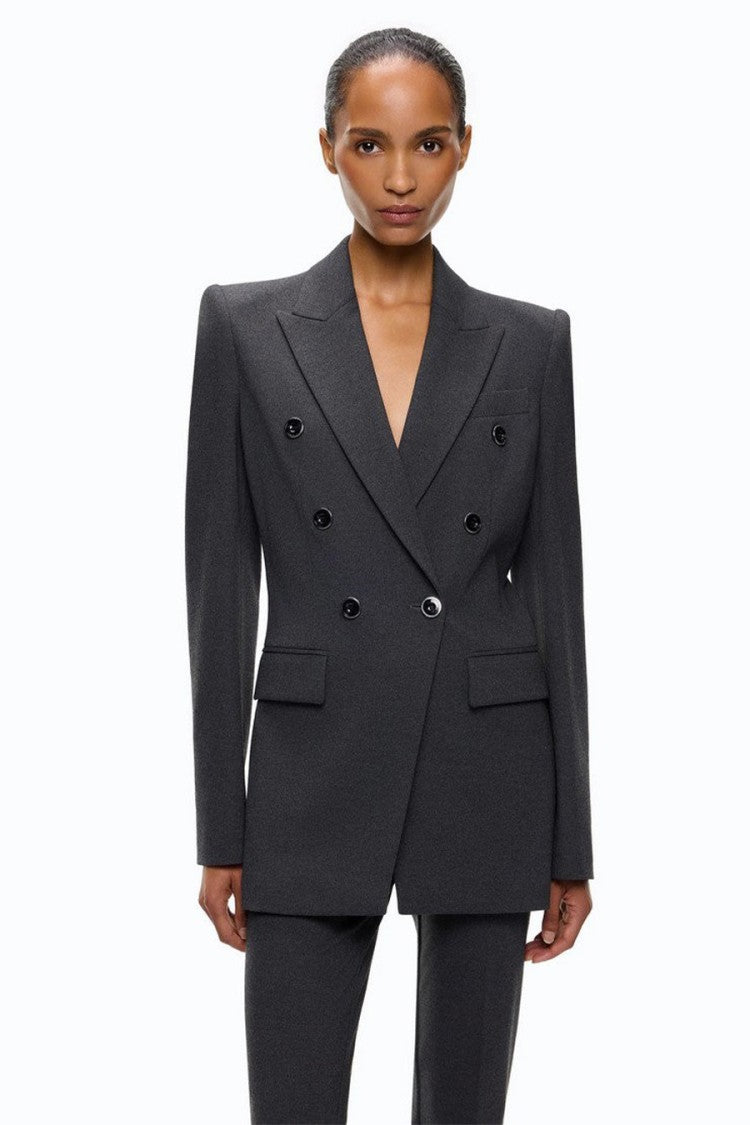 Pinko Grey Viscose-Nylon Blend Double-Breasted Blazer