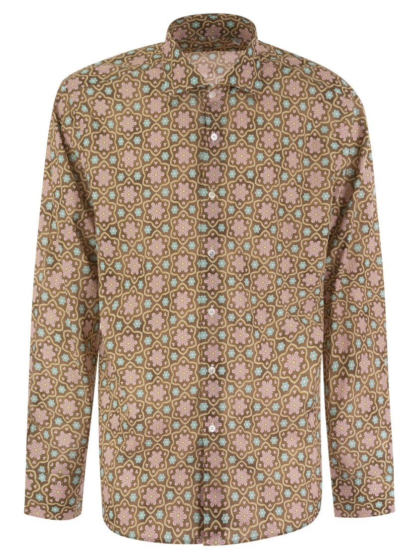 Fedeli Printed Stretch Cotton Voile Shirt