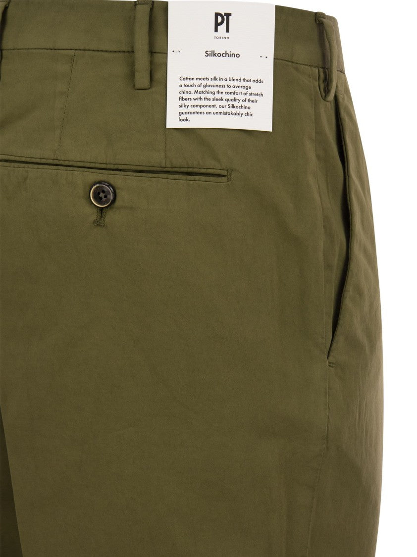 Pt Torino Skinny Trousers In Cotton And Silk