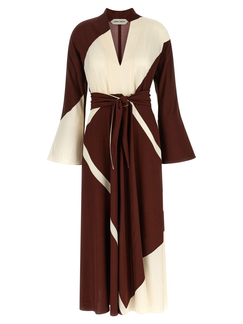 Alberta Ferretti Scarf-Inspired Printed Midi Dress With Flared Sleeves