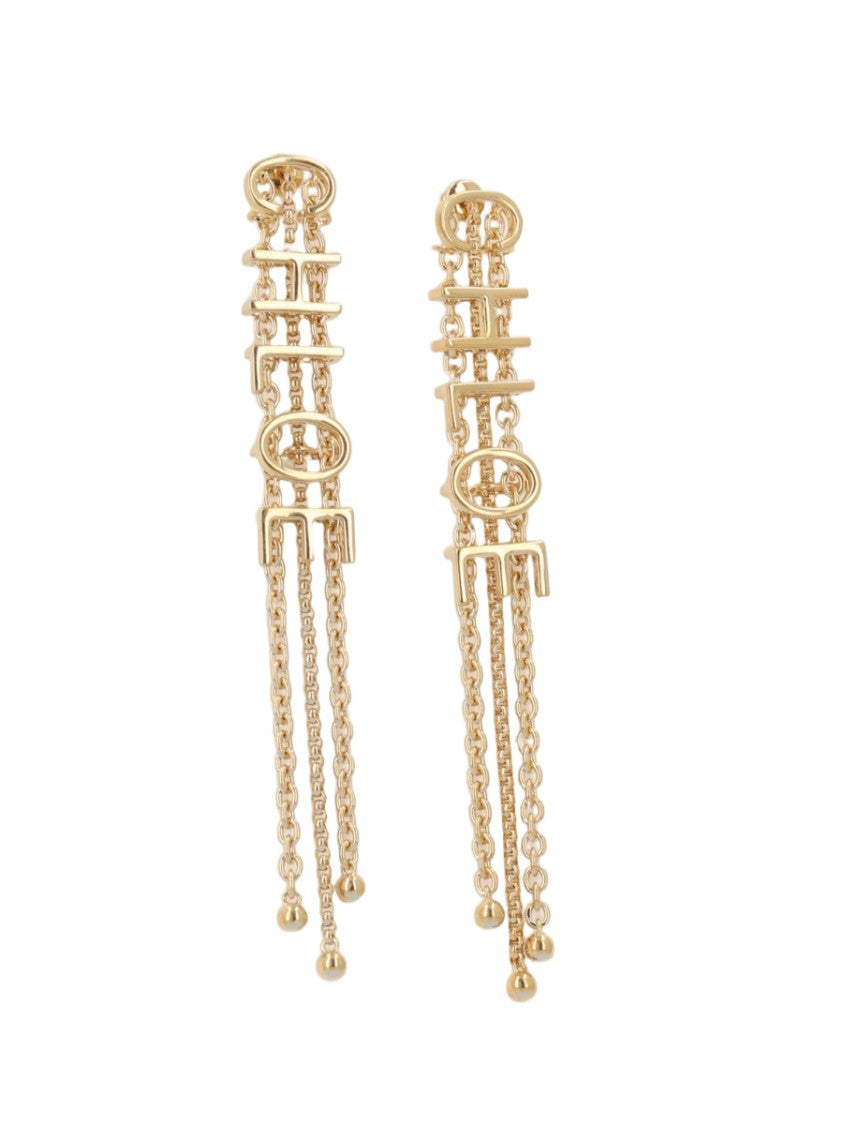 Chloé Vertical Logo Pendant Brass Drop Earrings