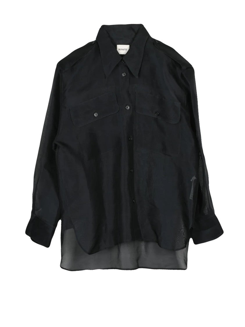Khaite Black Oversized Silk Shirt