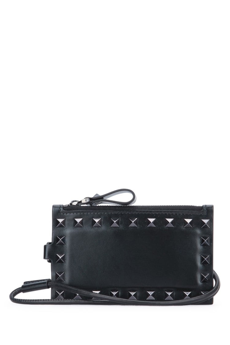 Valentino Garavani Black Wallet With Studded Border And Detachable Strap