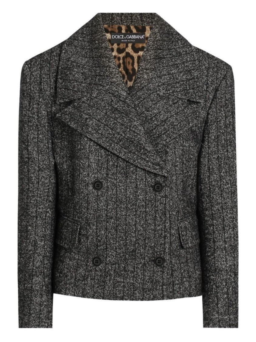 Dolce & Gabbana Cropped Double-Breasted Jacket With Leopard-Print Lining