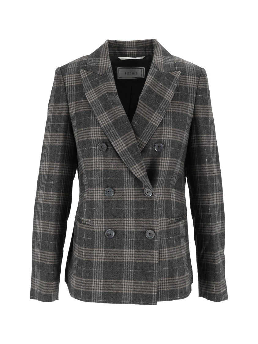 Peserico Tailored Plaid Double-Breasted Blazer