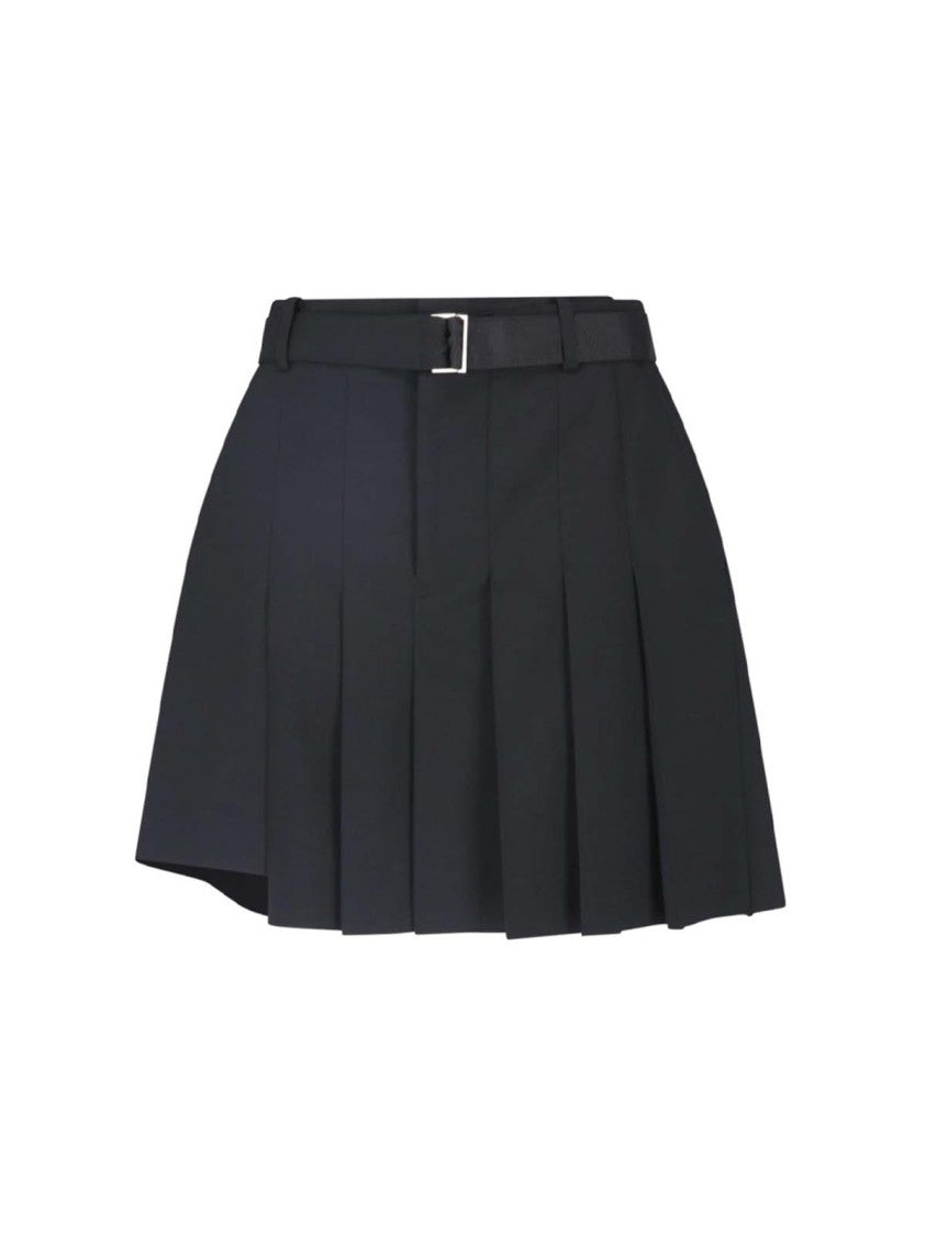 Sacai Black Wool-Blend Belted Shorts