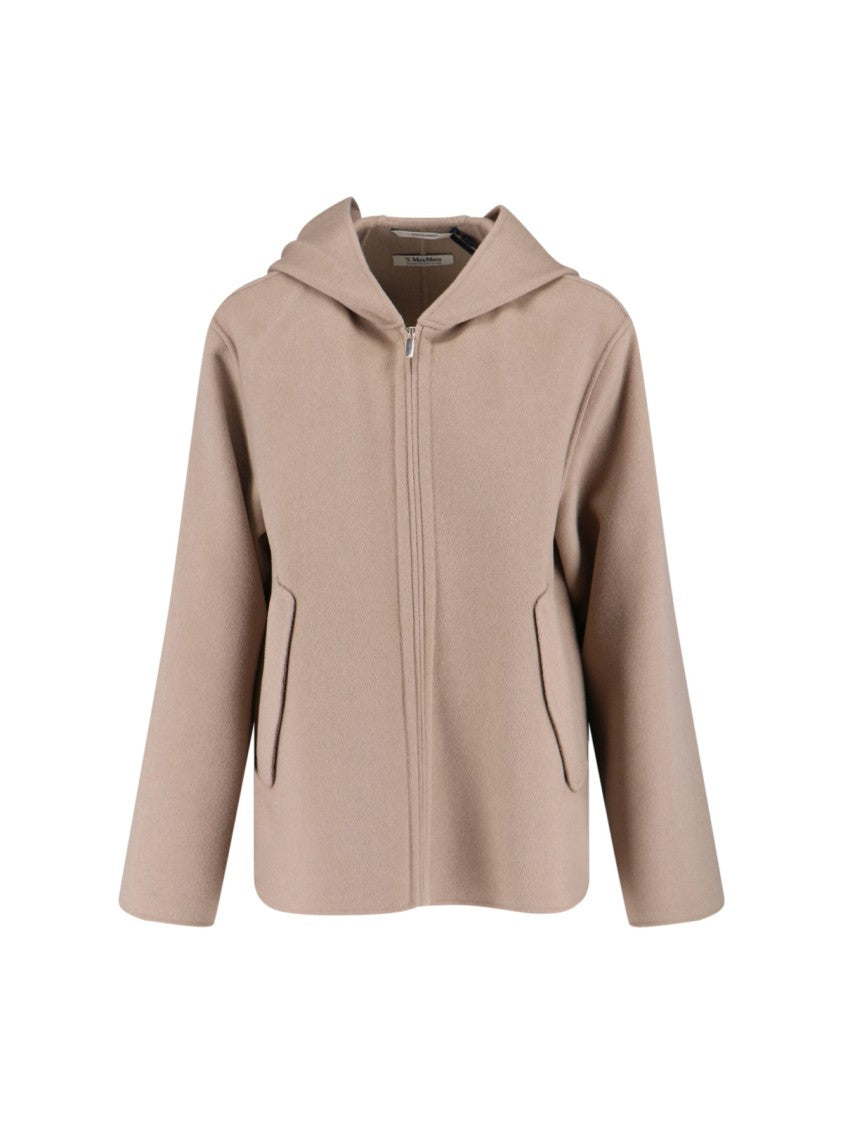 Max Mara Boxy Beige Jacket With Hood And Flap Pockets