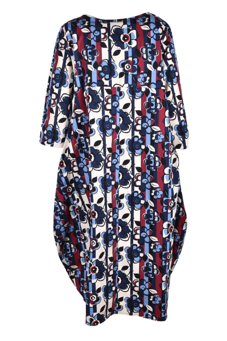 Ebarrito Blue Geometric Cotton-Blend Evening Dress
