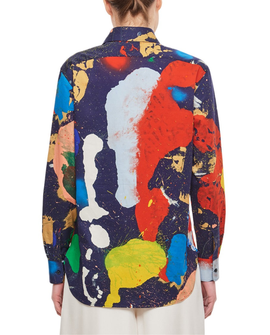 Ralph Lauren Collection Mock Neck Cotton Shirt With Abstract Print And Button Closure